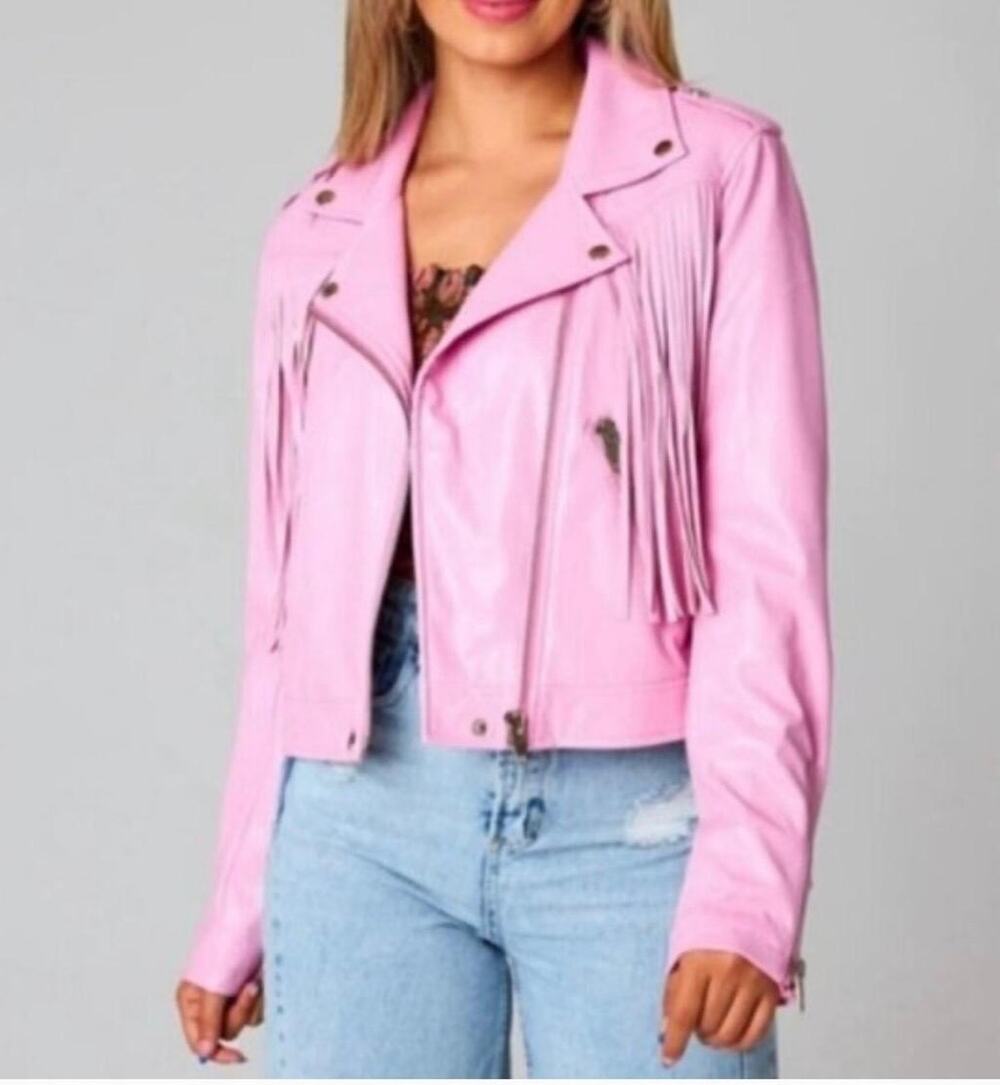 Buddy Love Francesca Fringe Vegan Jacket-Bubblegum Size Large Party